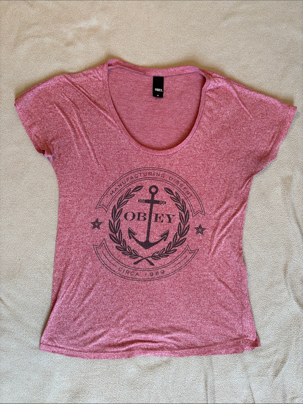 Obey Pink Anchor Crest Short Sleeve Tee